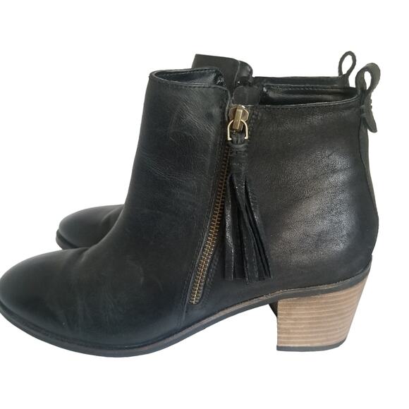 Crevo Boots Womens 10 black Autumn Tassel Leather Ankle Side Zip Block Heel - Picture 3 of 14